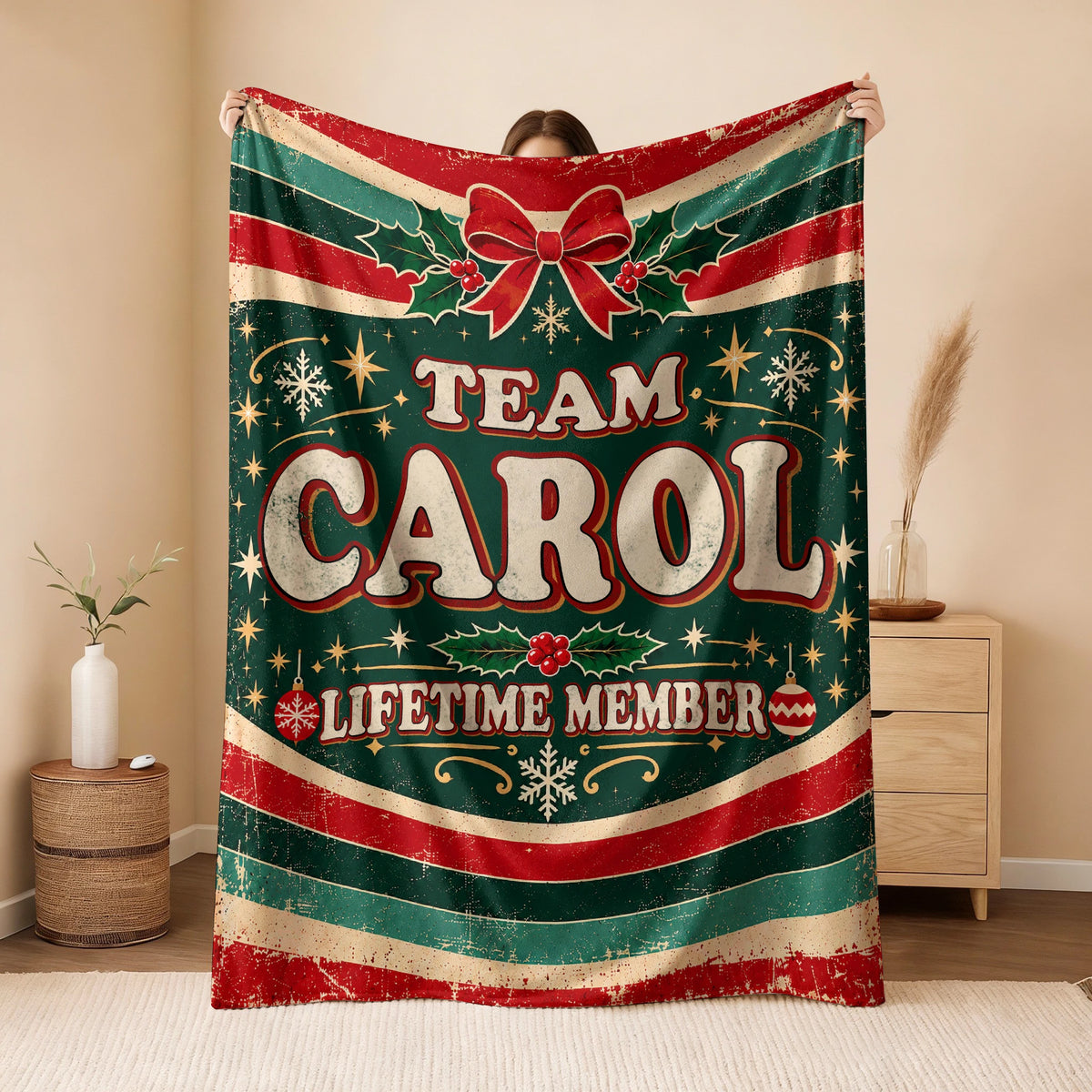 Team Your Name Lifetime Member Christmas Fleece Blanket CAROL 13K1 BK52