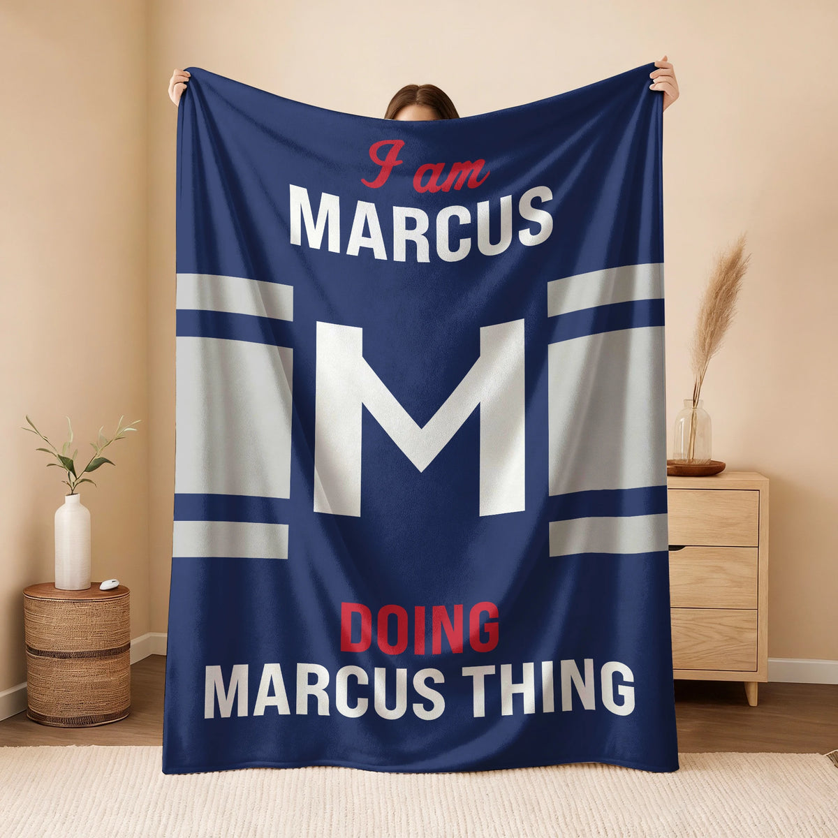 I'm Name Doing Name Things Navy Fleece Blanket MARCUS 13K1 BK51