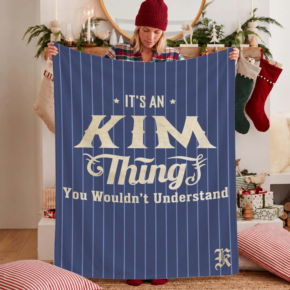 Your Name Thing Striped Blue Fleece Blanket KIM 13K1 BK23