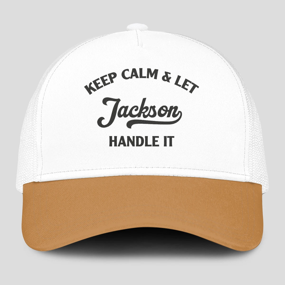 Keep Calm & Let Your Name Handle It Yellow And White Mesh Cap JACKSON 13K1 C205PF