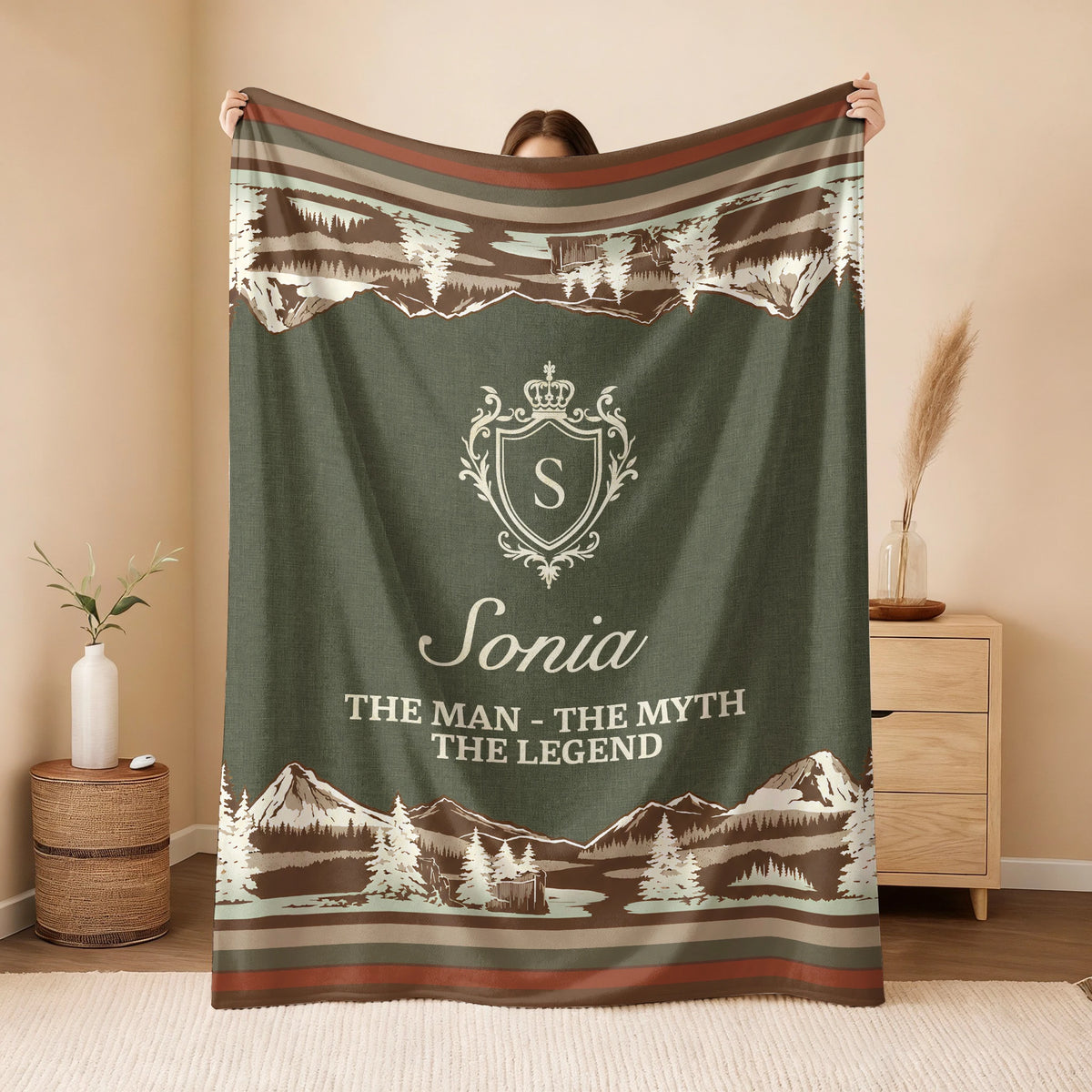 The Man The Myth The Legend Deer In Forest Brown Fleece Blanket SONIA 13K1 BK10