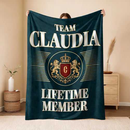 Team Your Name Lifetime Member Sage Green Fleece Blanket CLAUDIA 13K1 BK42