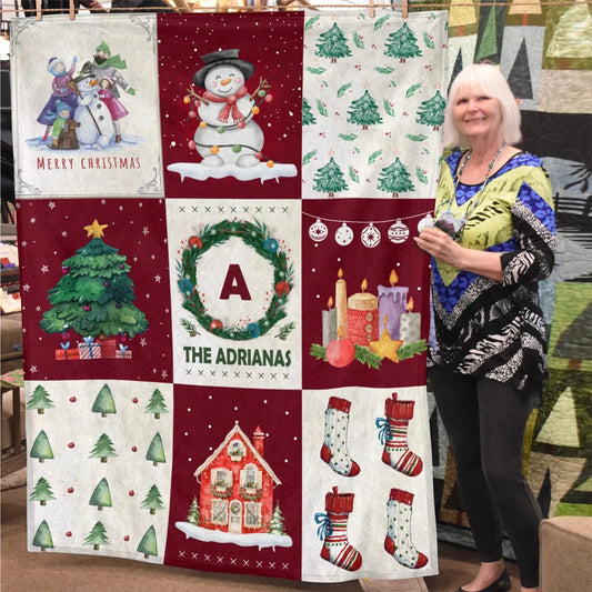 ADRIANA Christmas Blanket – Personalized Family Name Holiday Quilt Throw 13K1-BK1