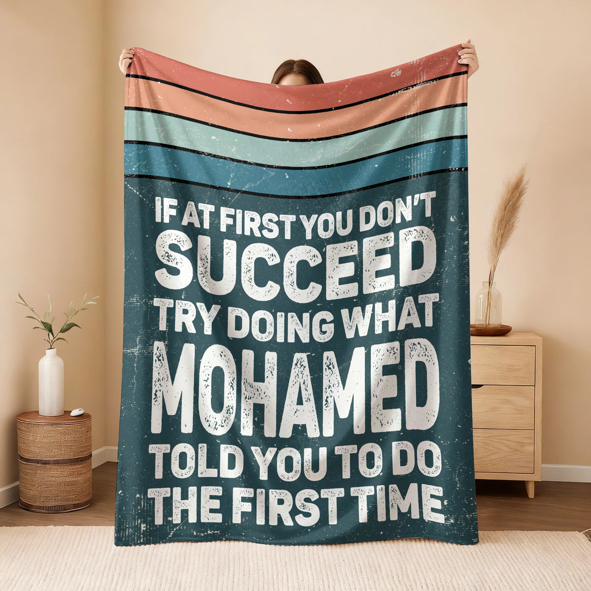 If At First You Don’t Succeed Retro Green Fleece Blanket MOHAMED 13K1 BK29