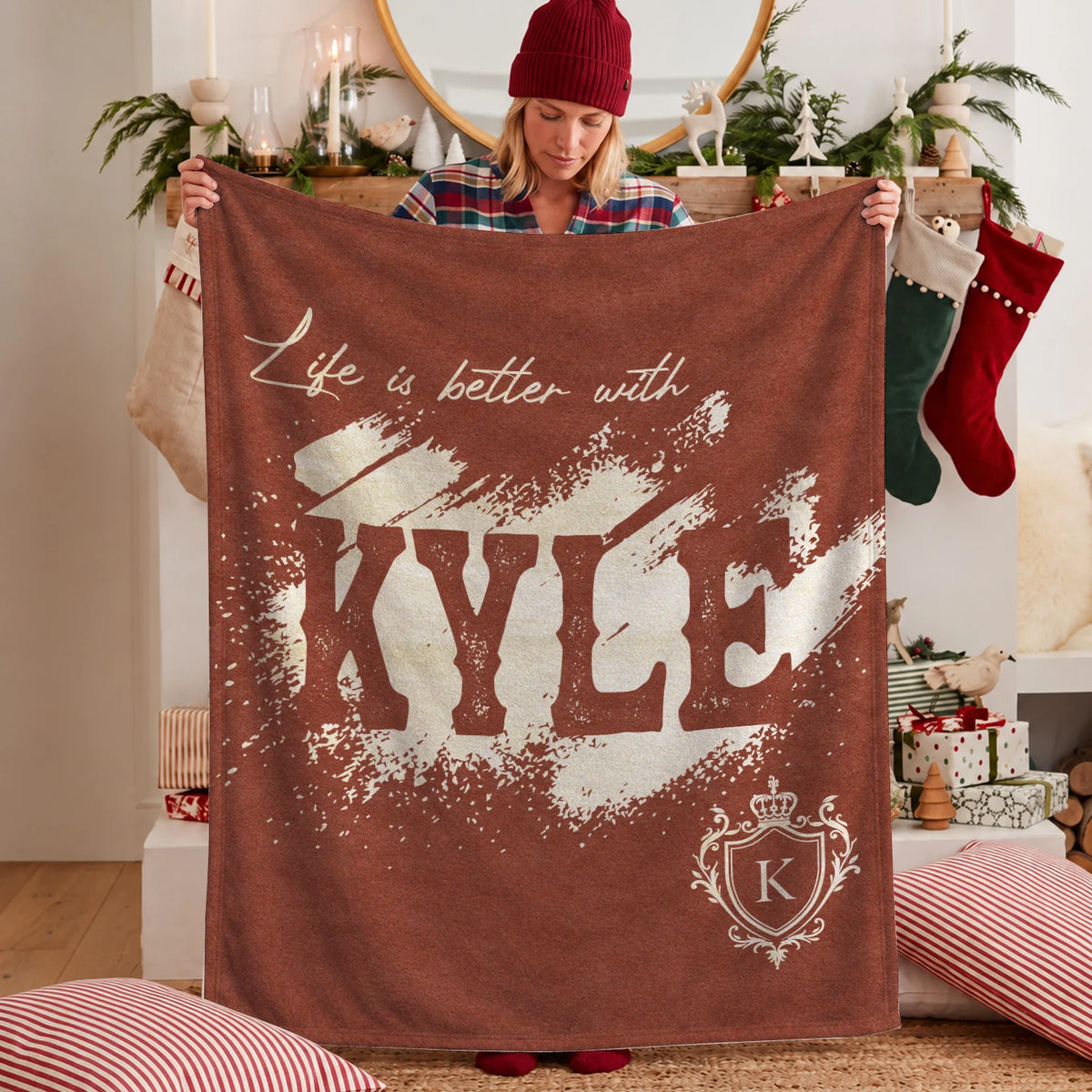 Life Is Better With Your Name Terracotta Cream Fleece Blanket KYLE 13K1 BK30