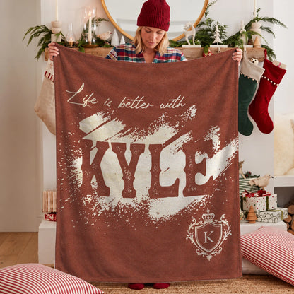 Life Is Better With Your Name Terracotta Cream Fleece Blanket KYLE 13K1 BK30
