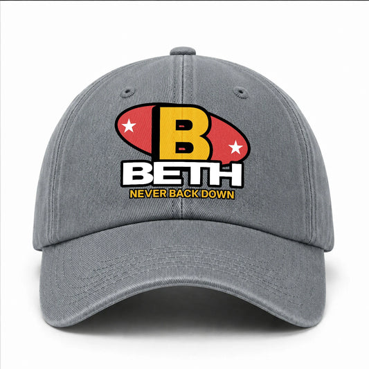 Never Back Down With Your Name And Initial Letter Washed Cap BETH 13K1 C82PF
