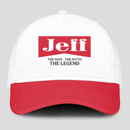 The Man The Myth The Legend Red And White Mesh Cap JEFF 13K1 C197PF