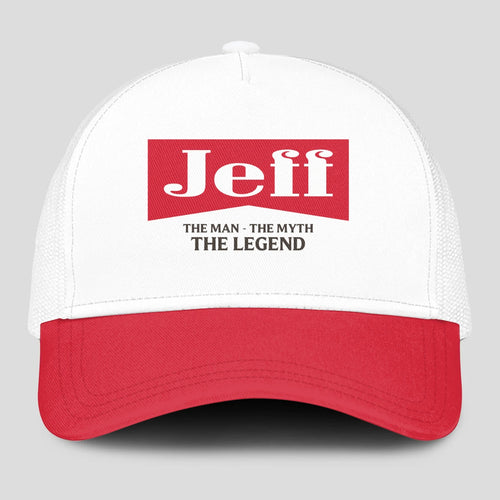 The Man The Myth The Legend Red And White Mesh Cap JEFF 13K1 C197PF