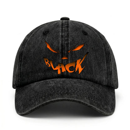 Stay Hungry Pumpkin Chasing Ghosts Funny Washed Cap BLACK 13K1 C101PF