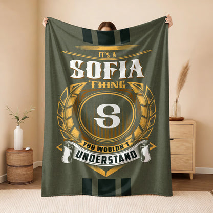 It's A Your Name Thing Olive Green Logo Fleece Blanket SOFIA 13K1 BK31