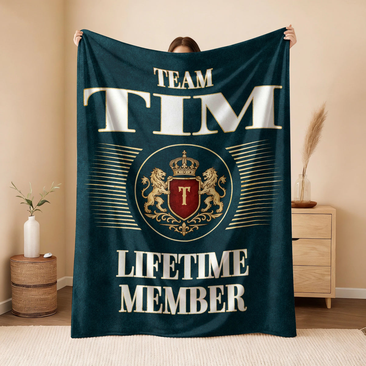 Team Your Name Lifetime Member Sage Green Fleece Blanket TIM 13K1 BK42