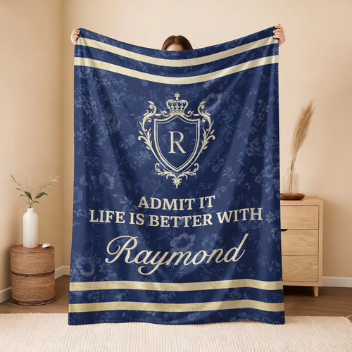 Admit It Life Is Better With Your Name Floral Blue Fleece Blanket RAYMOND 13K1 BK36