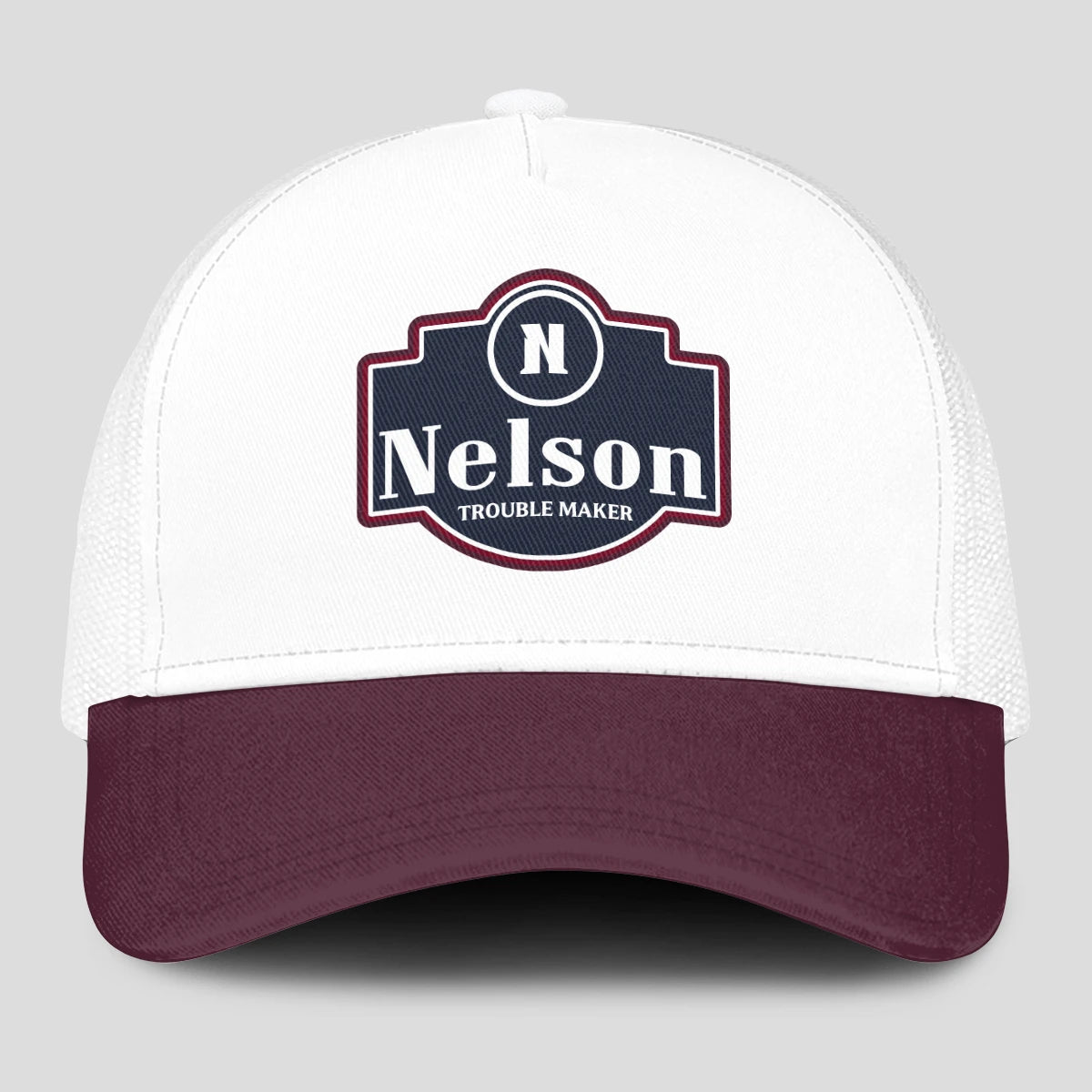 Trouble Maker Burgundy And White Funny Mesh Cap NELSON 13K1 C201PF