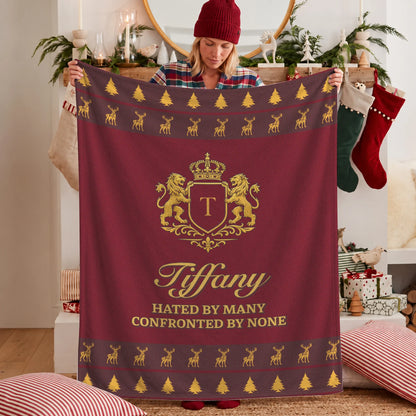 Hated By Many Confronted By None Burgundy Gold Christmas Fleece Blanket TIFFANY 13K1 BK33