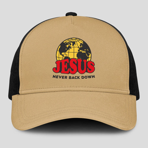 Never Back Down World Logo Khaki Mesh Cap JESUS 13K1 C212PF