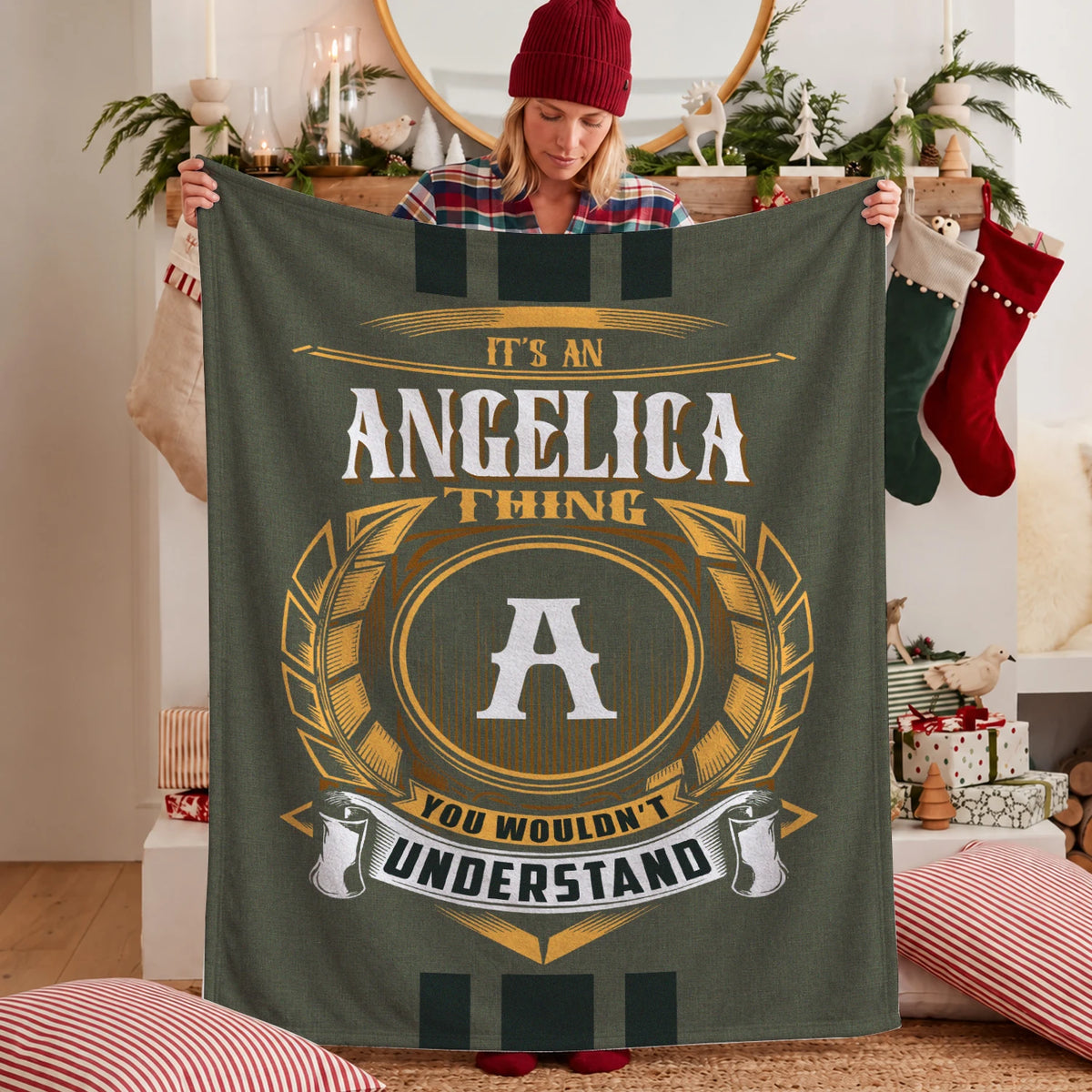 It's A Your Name Thing Olive Green Logo Fleece Blanket ANGELICA 13K1 BK31
