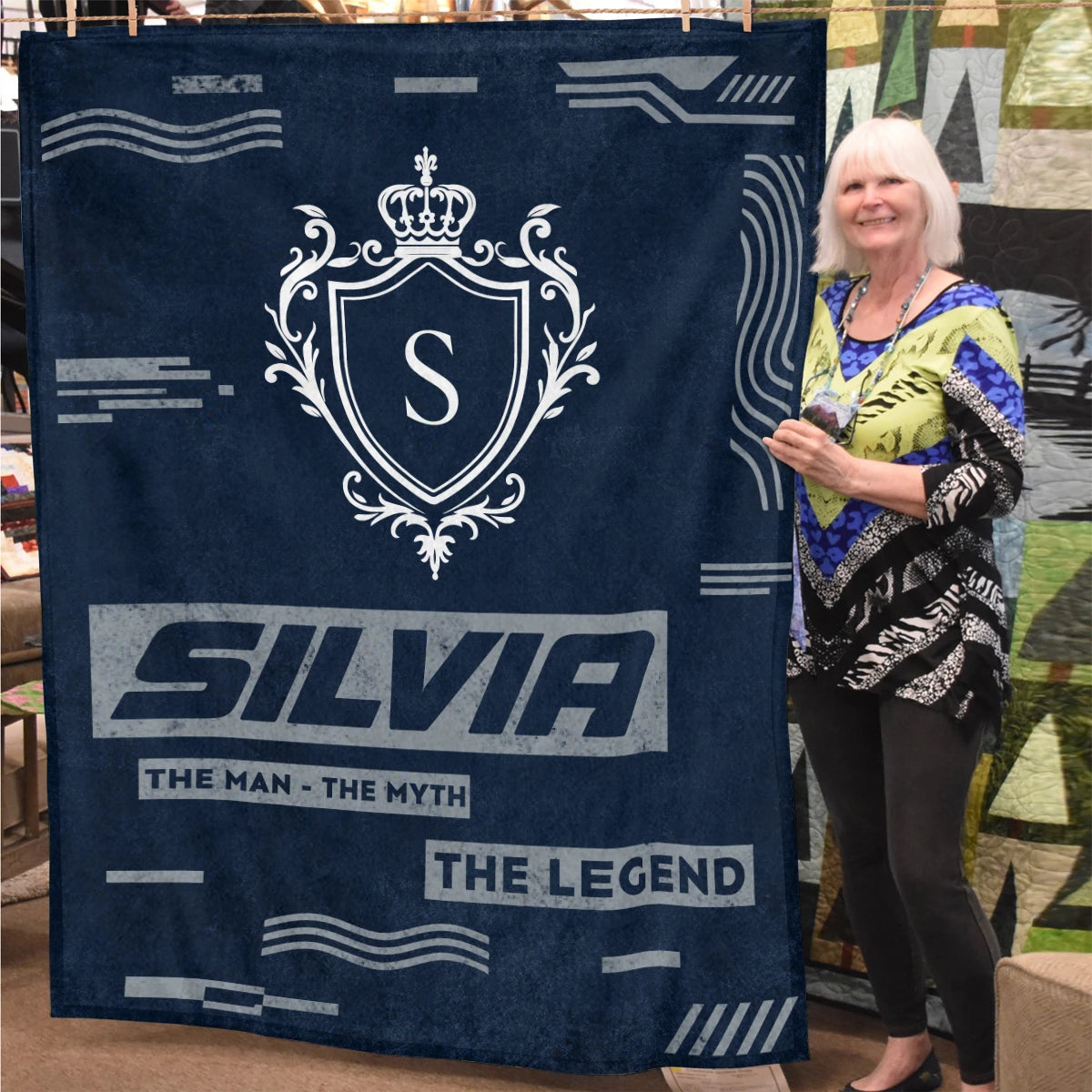 The Man The Myth The Legend Blue & Gray Fleece Blanket  SILVIA 13K1 BK08