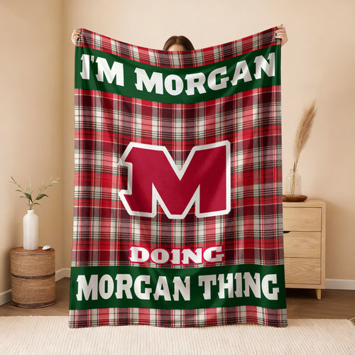 I'm Name Doing Name Things Red Plaid Fleece Blanket MORGAN 13K1 BK49