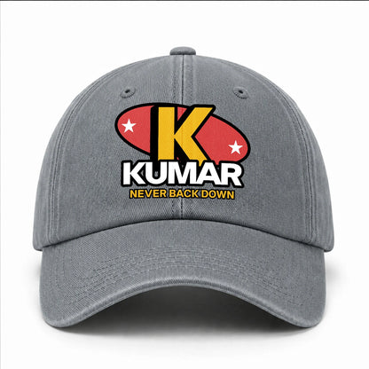Never Back Down With Your Name And Initial Letter Washed Cap KUMAR 13K1 C82PF