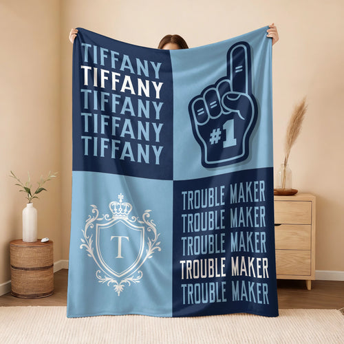 Trouble Maker Funny Blue Fleece Blanket TIFFANY 13K1 BK21