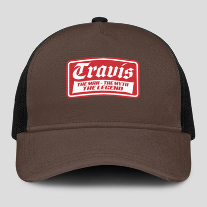 The Man The Myth The Legend Red Logo Brown Mesh Cap TRAVIS 13K1 C203PF