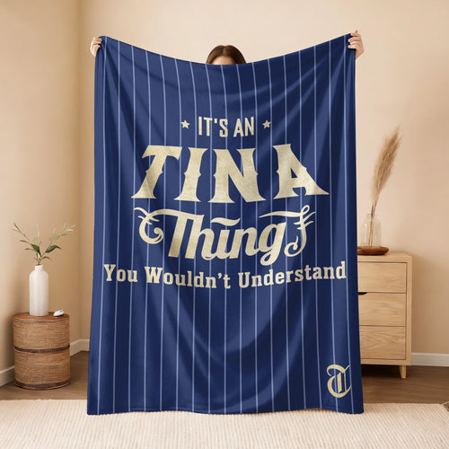 Your Name Thing Striped Blue Fleece Blanket TINA 13K1 BK23