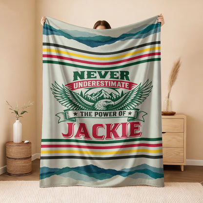 Never Underestimate Your Name Vintage Mountain Fleece Blanket JACKIE 13K1 BK44