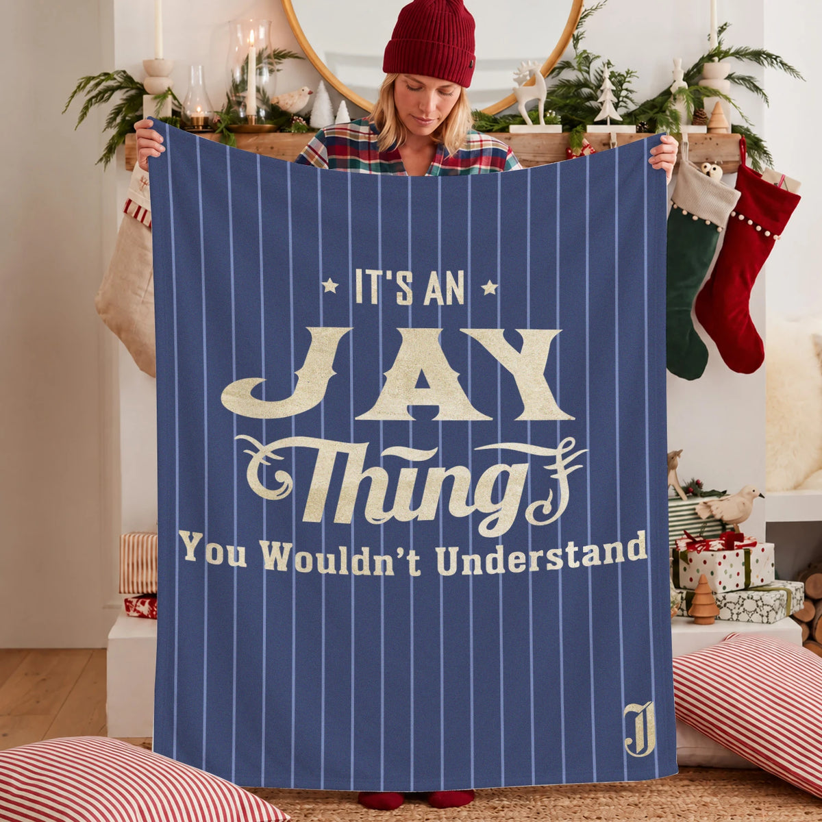 Your Name Thing Striped Blue Fleece Blanket JAY 13K1 BK23