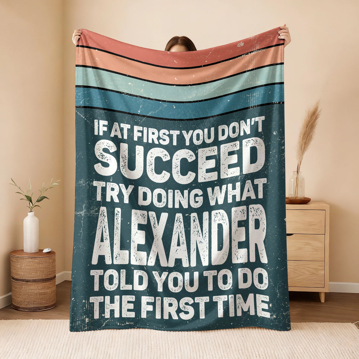 If At First You Don’t Succeed Retro Green Fleece Blanket ALEXANDER 13K1 BK29