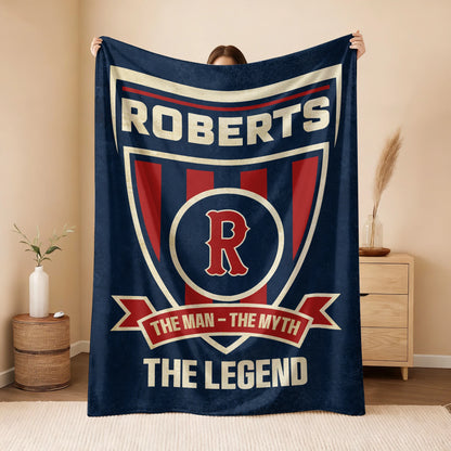 The Man The Myth The Legend Blue Burgundy Baseball Blanket ROBERTS 13K1 BK18