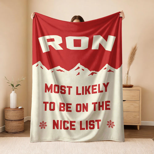 Most Likely on the Nice List Red Vintage Christmas Fleece Blanket RON 13K1 BK63