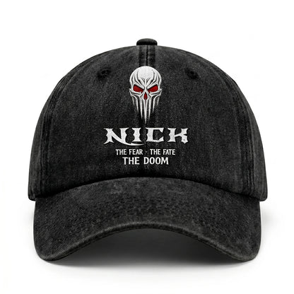 Your Name The Fear The Fate The Doom Skull Washed Cap NICK 13K1 C98PF