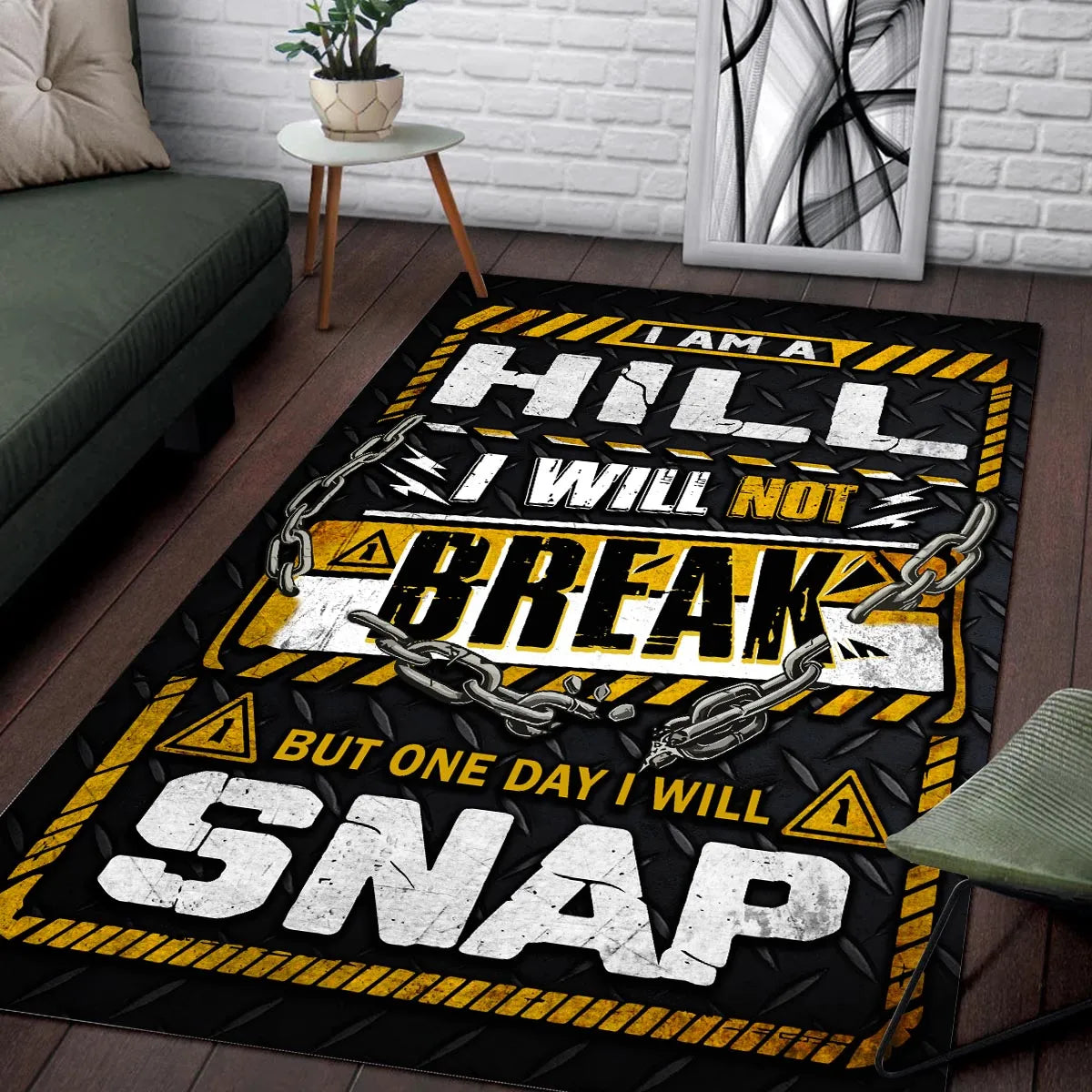 HILL Motivational Rug – Black & Yellow Quote Carpet for Living Room 13K1-AR1