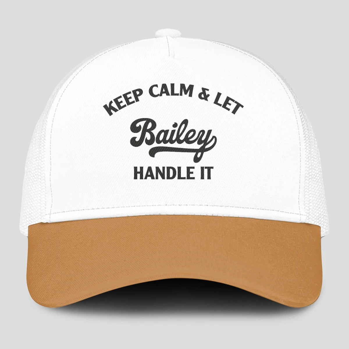 Keep Calm & Let Your Name Handle It Yellow And White Mesh Cap BAILEY 13K1 C205PF