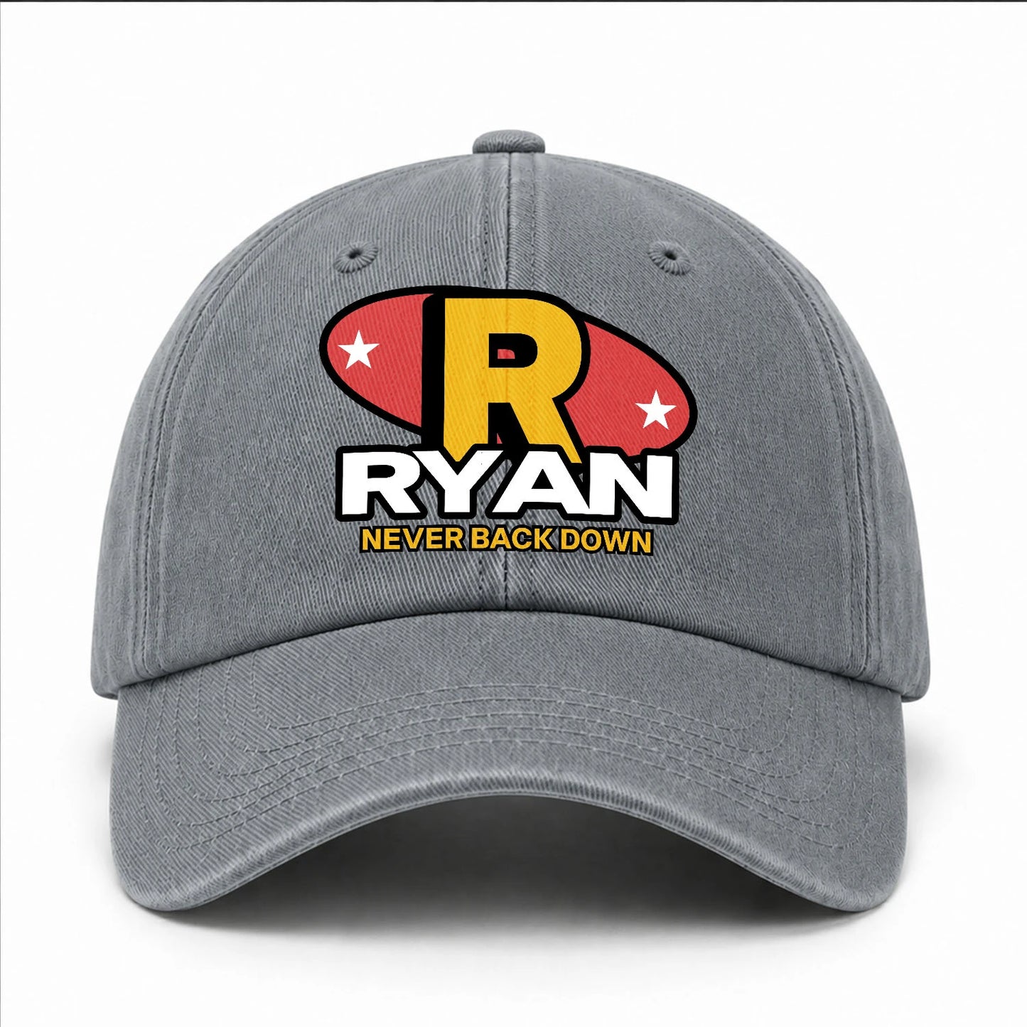 Never Back Down With Your Name And Initial Letter Washed Cap RYAN 13K1 C82PF