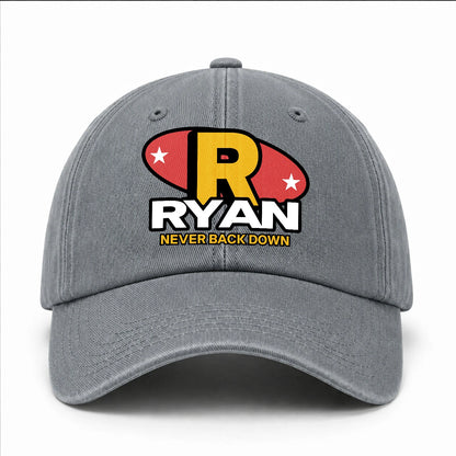 Never Back Down With Your Name And Initial Letter Washed Cap RYAN 13K1 C82PF