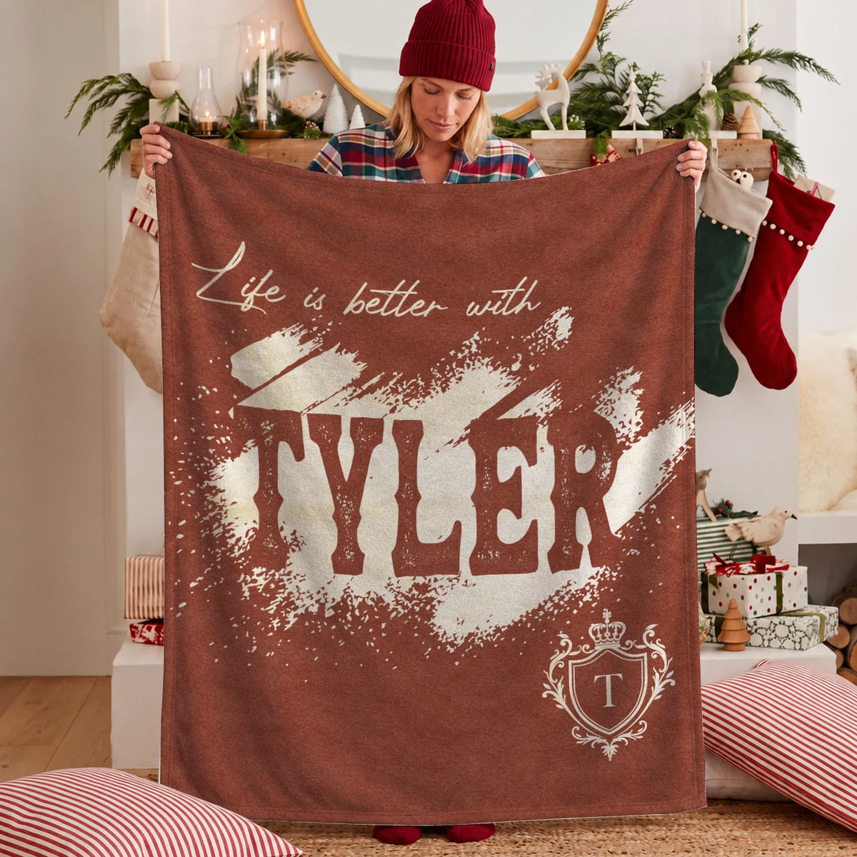 Life Is Better With Your Name Terracotta Cream Fleece Blanket TYLER 13K1 BK30