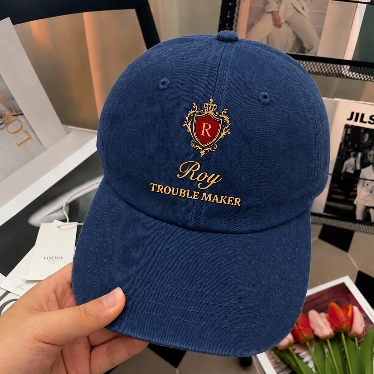 Your Name Trouble Maker Funny Blue Washed Cap ROY 13K1 C153PF