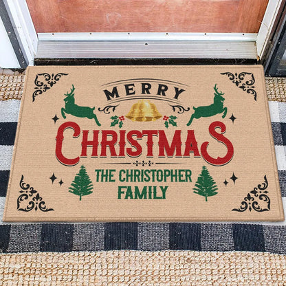 CHRISTOPHER Family Merry Christmas Doormat – Personalized Holiday Welcome Mat