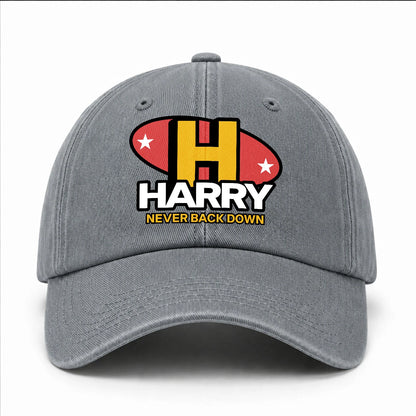 Never Back Down With Your Name And Initial Letter Washed Cap HARRY 13K1 C82PF