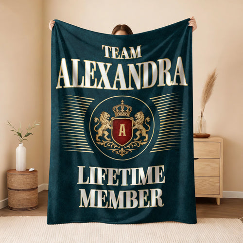 Team Your Name Lifetime Member Sage Green Fleece Blanket ALEXANDRA 13K1 BK42