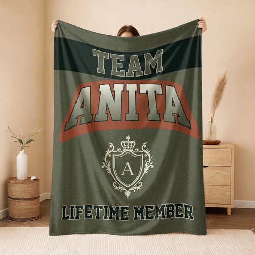 Team Your Name Lifetime Member Sage Green Fleece Blanket ANITA 13K1 BK22