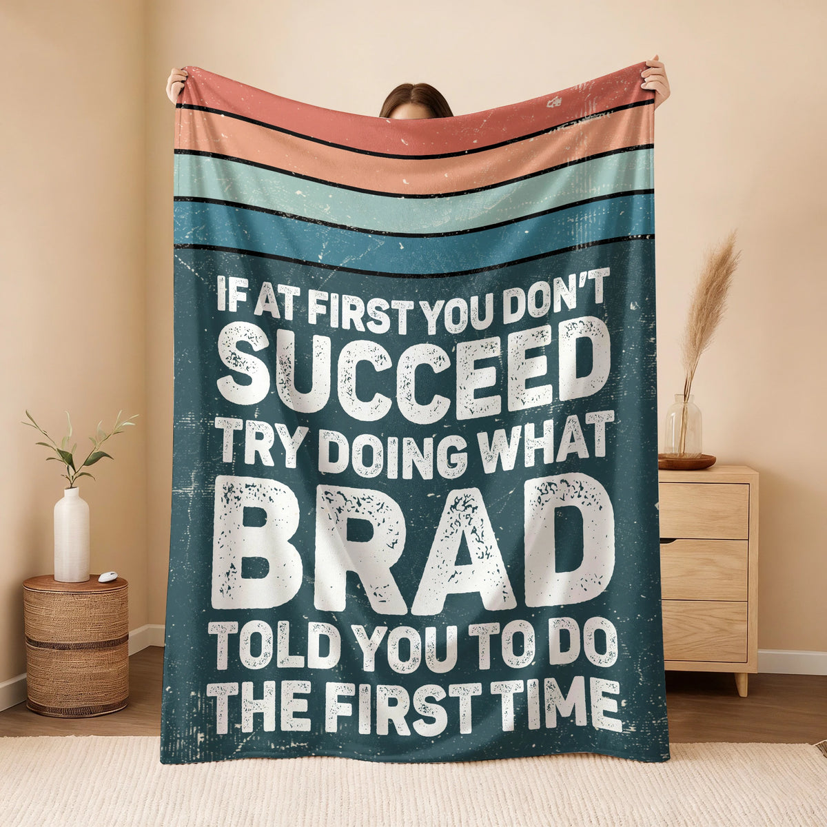 If At First You Don’t Succeed Retro Green Fleece Blanket BRAD 13K1 BK29
