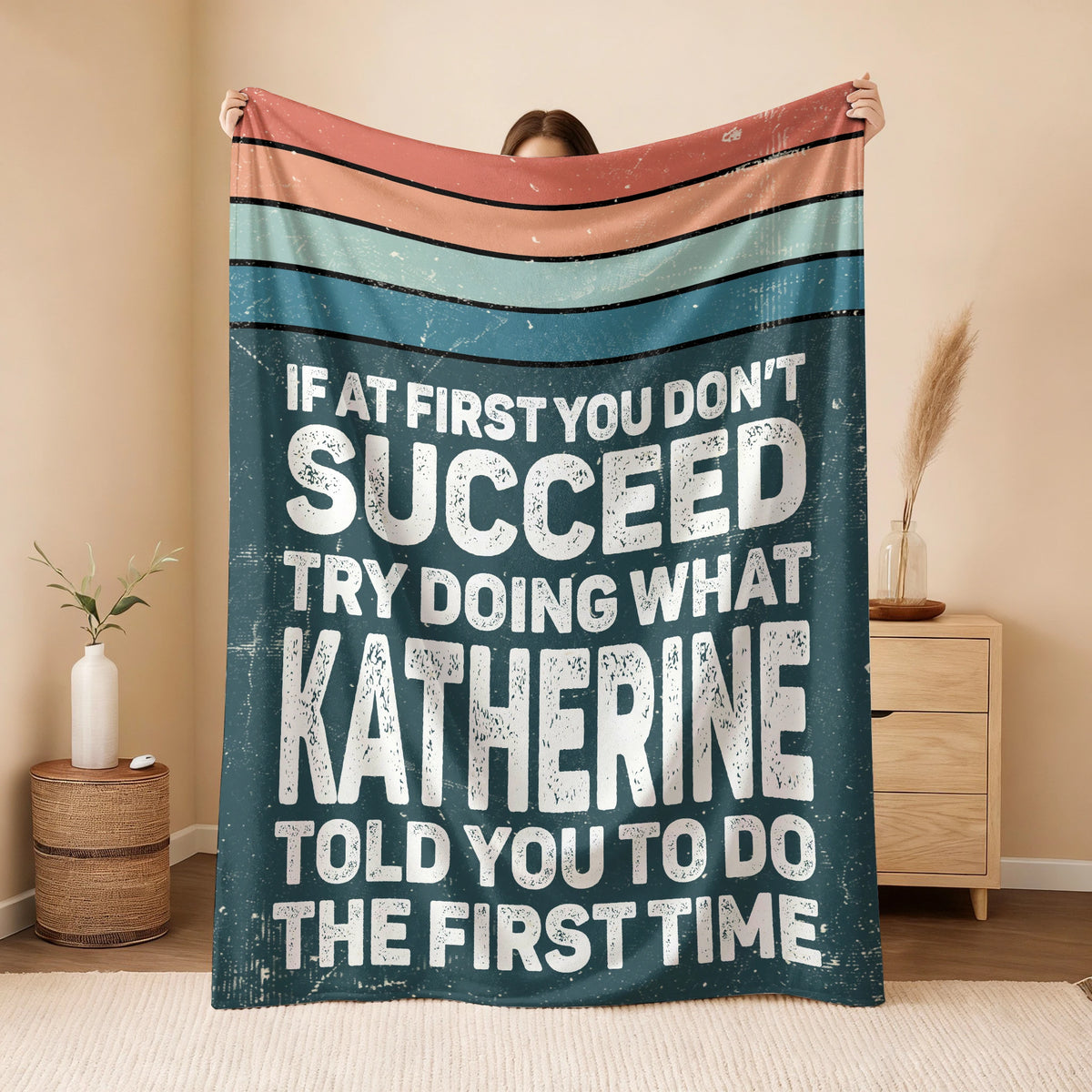 If At First You Don’t Succeed Retro Green Fleece Blanket KATHERINE 13K1 BK29