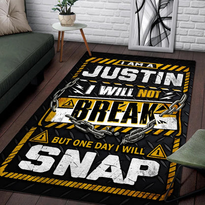 JUSTIN Motivational Rug – Black & Yellow Quote Carpet for Living Room 13K1-AR1