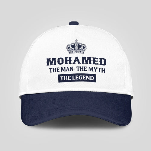 The Man The Myth The Legend King Crown Blue And White Cap MOHAMED 13K1 C147PF