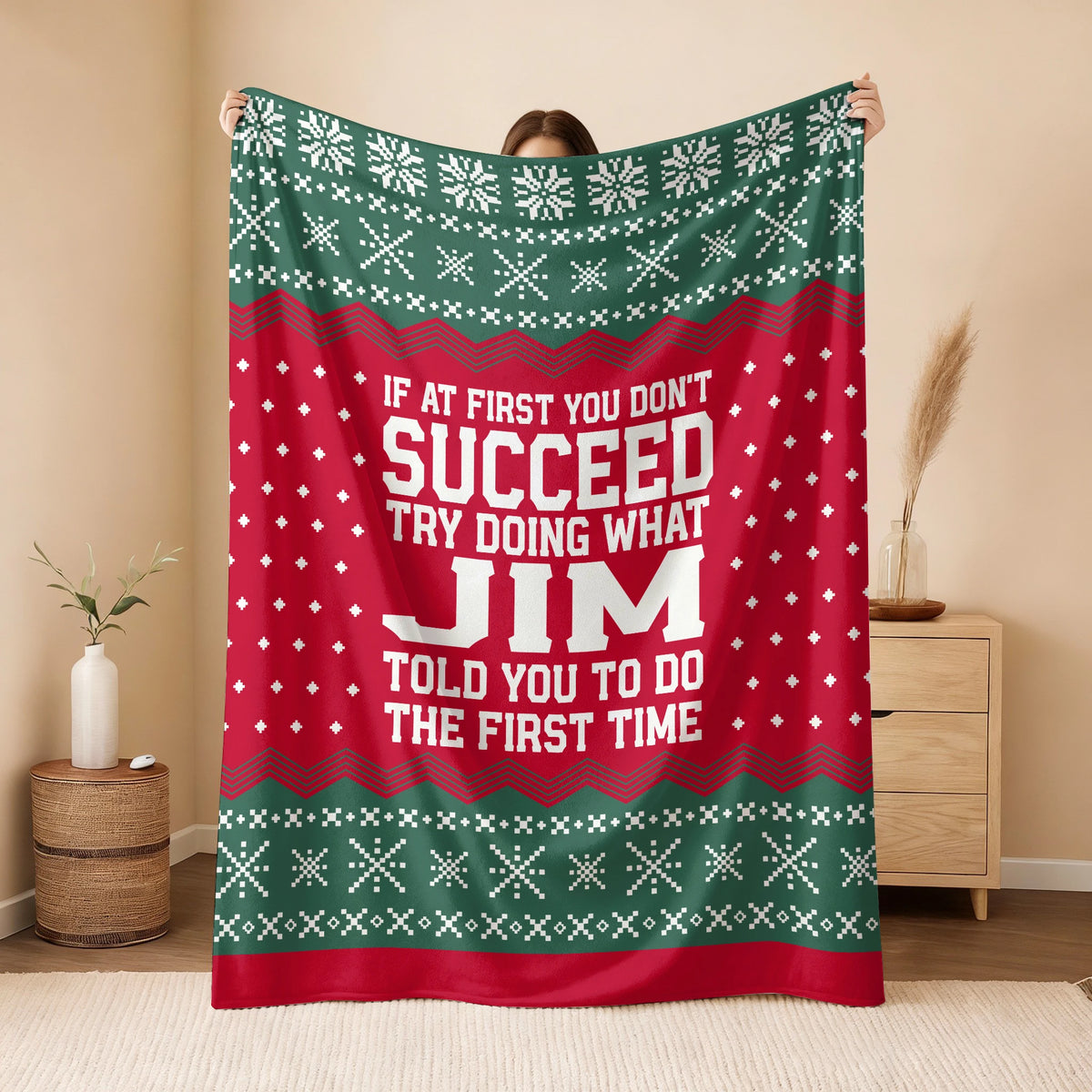 If At First You Don’t Succeed Red Green Christmas Fleece Blanket JIM 13K1 BK28