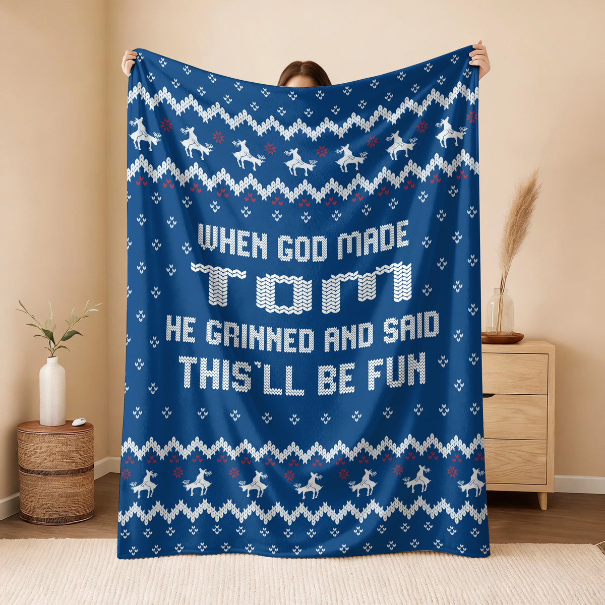 When God Made Your Name Navy Fleece Blanket TOM 13K1 BK32