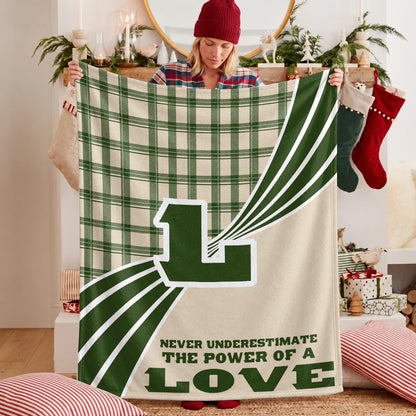 Never Underestimate Your Name Green & Cream Plaid Fleece Blanket LOVE 13K1 BK50